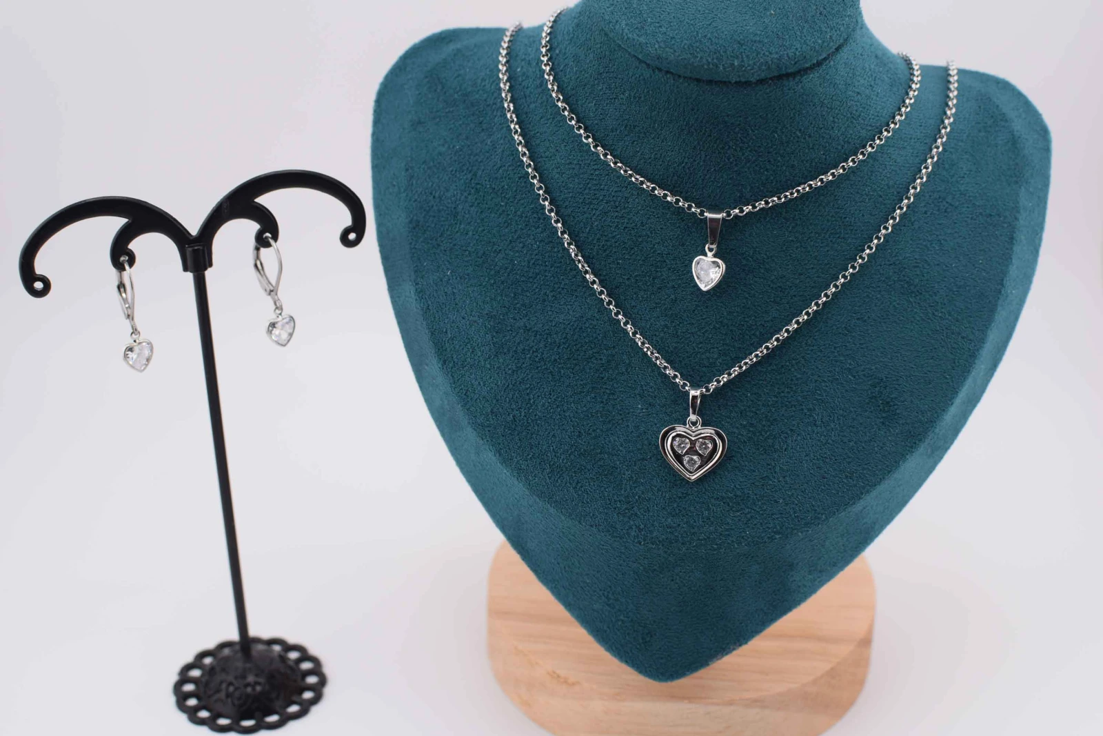SET CUORE DIAMANTE STRASS ARGENTO (CLL132+RCC115)
