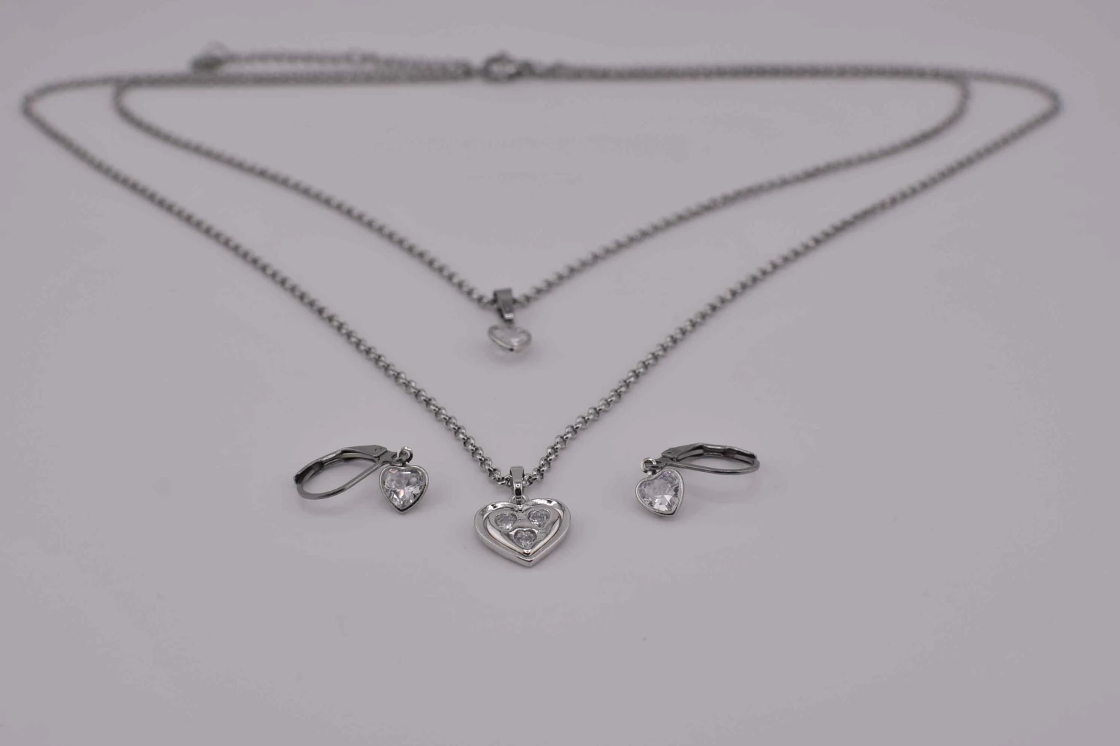 SET CUORE DIAMANTE STRASS ARGENTO (CLL132+RCC115)