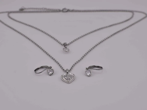 SET CUORE DIAMANTE STRASS ARGENTO (CLL132+RCC115)