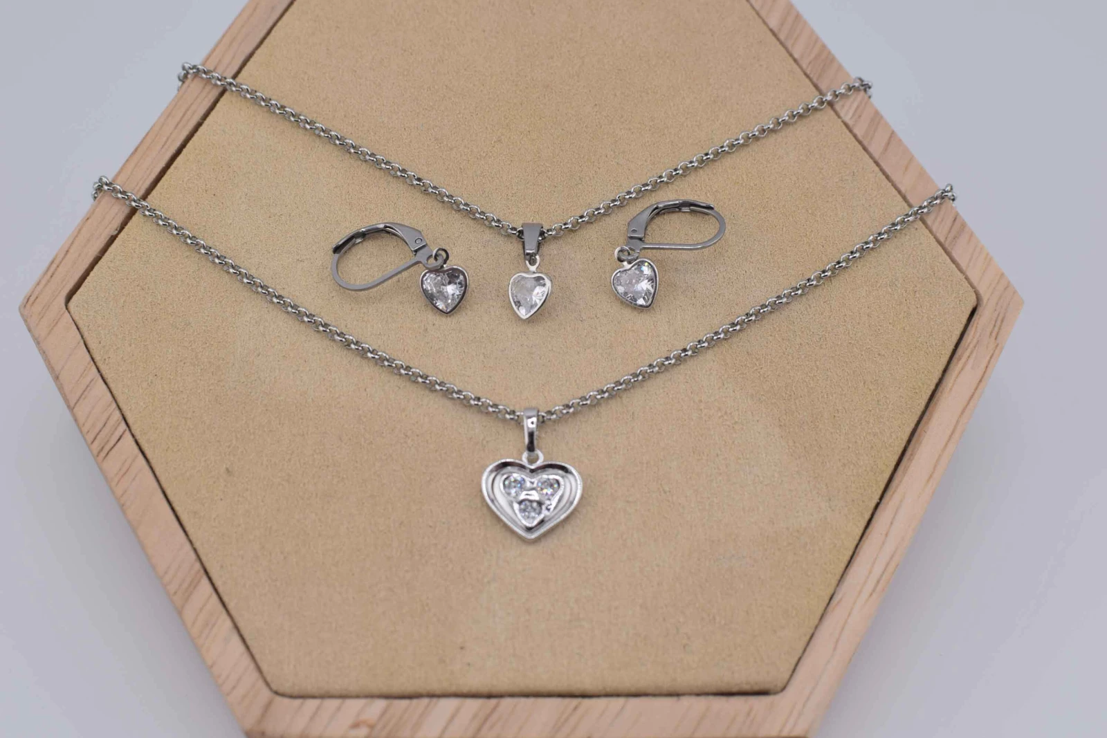 SET CUORE DIAMANTE STRASS ARGENTO (CLL132+RCC115)