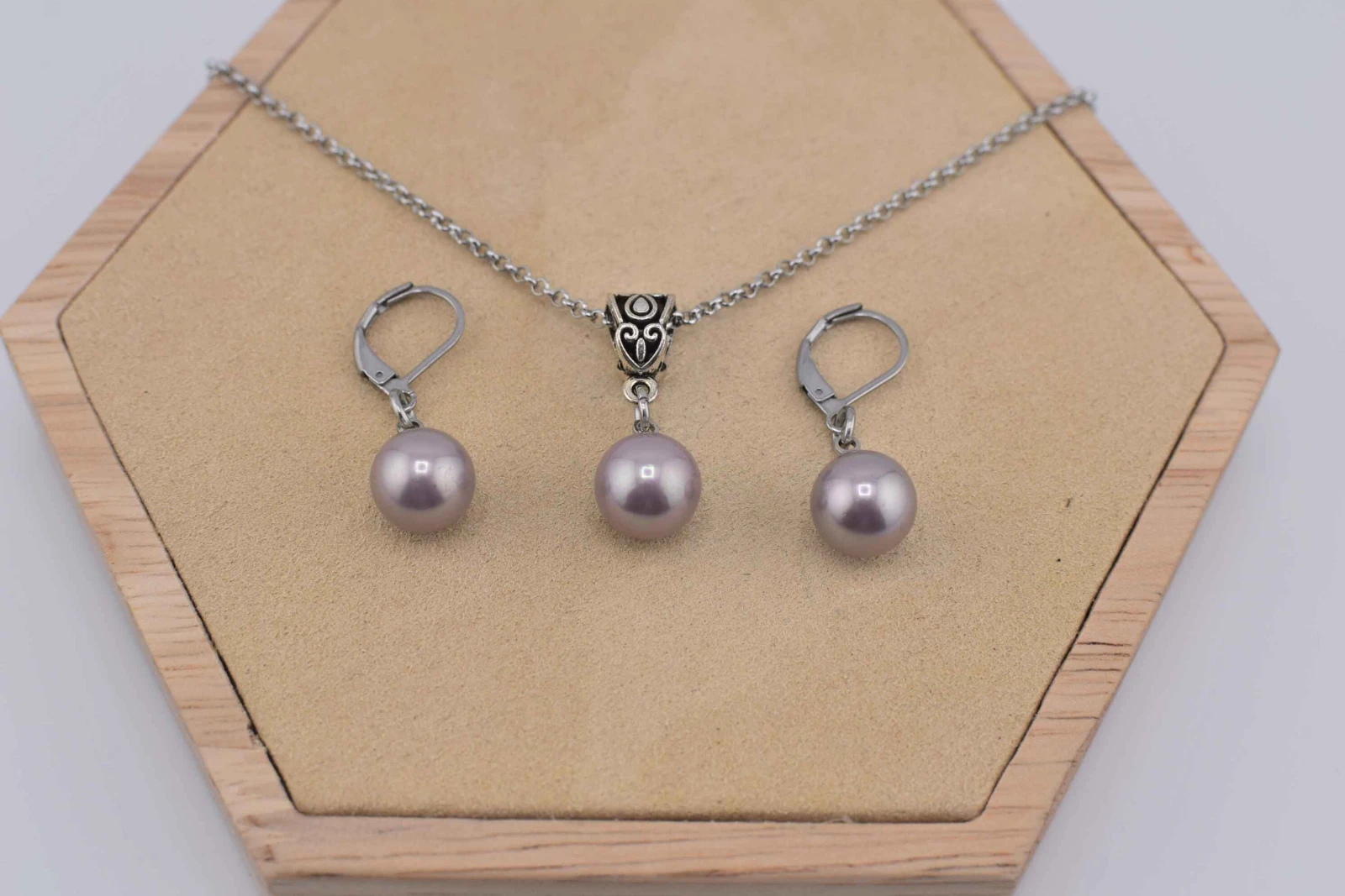 SET CIONDOLO MONOPERLA VIOLA ARGENTO (CLL148+RCC121)
