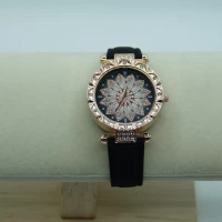 OROLOGIO CON CINGHIA NERA E QUADRANTE NERO A STRASS