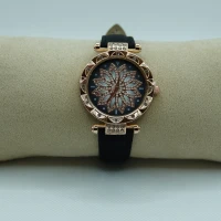OROLOGIO CON CINGHIA NERA E QUADRANTE NERO A STRASS