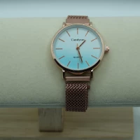 OROLOGIO CON CINGHIA IN ACCIAIO ROSA CON CALAMITA E QUADRANTE AZZURRO
