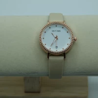 OROLOGIO CON CINGHIA IN CUOIO PANNA SCURO E QUADRANTE BIANCO