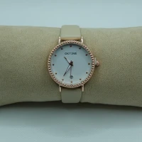 OROLOGIO CON CINGHIA IN CUOIO PANNA SCURO E QUADRANTE BIANCO